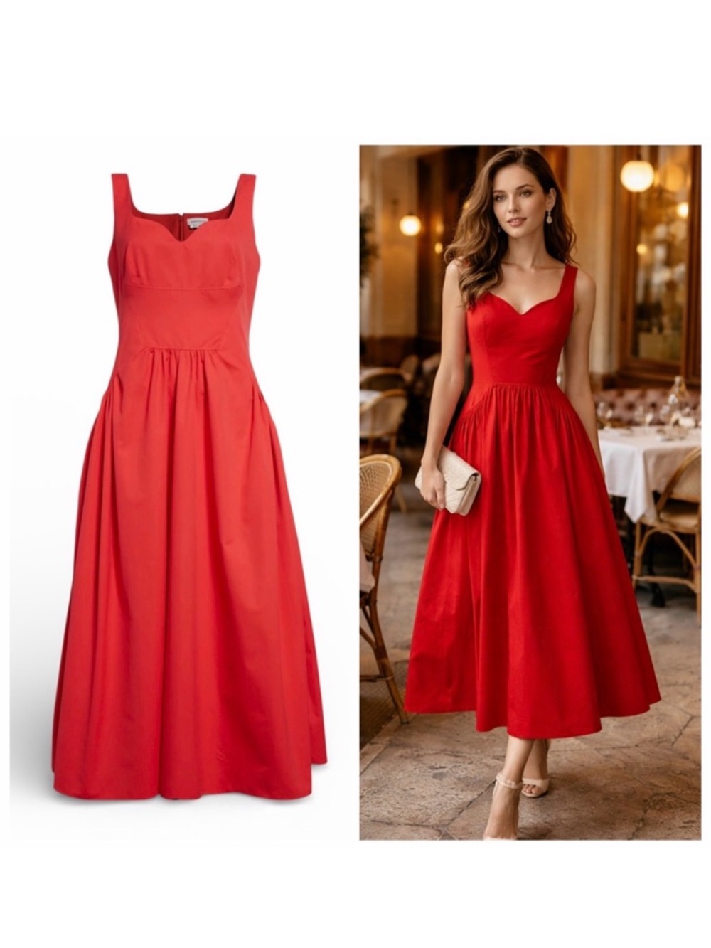 Alexander McQueen Red Cotton Poplin Midi Dress 2 Corset Cocktail NWOT 🟠
